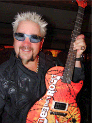 Guy Fieri, Dave Mustane and others rock out with promo guitars.
